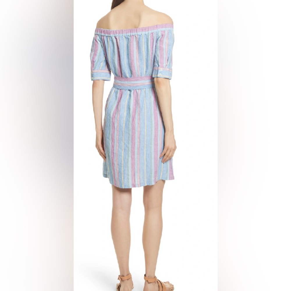 FRAME Women’s Off-Shoulder Striped Belted Linen Pastel Dress Size XS - Picture 6 of 11